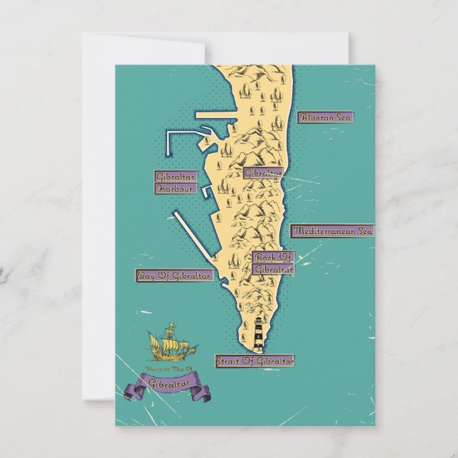 Illustrated Travel map Of Gibraltar Invitation (Front)
