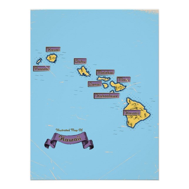 Illustrated Travel map Of Hawaii Poster (Front)