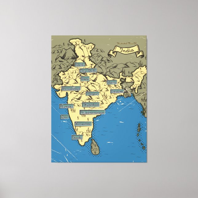 Illustrated Travel map Of India Canvas Print (Front)