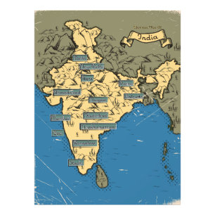 Illustrated Travel map Of India Photo Print