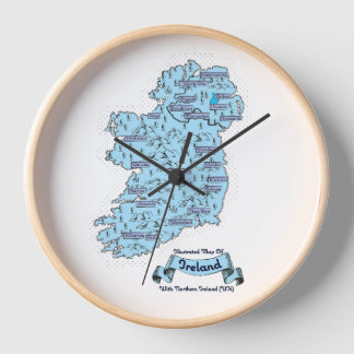 Illustrated Travel map of Ireland Clock