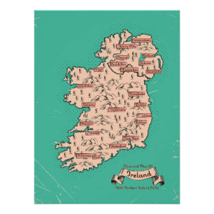 Illustrated Travel map of Ireland Poster