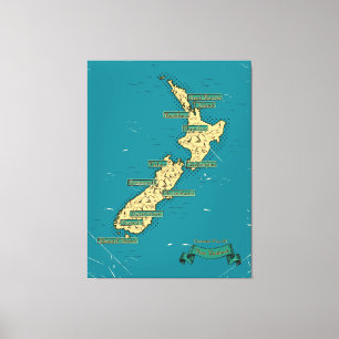 Illustrated Travel map Of New Zealand Canvas Print