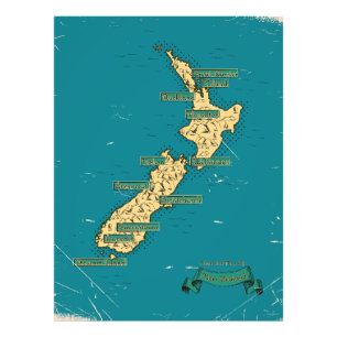 Illustrated Travel map Of New Zealand Photo Print