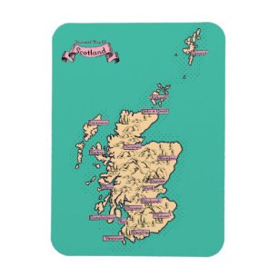 Illustrated Travel map of Scotland (Teal Version) Magnet