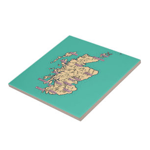 Illustrated Travel map of Scotland (Teal Version) Tile