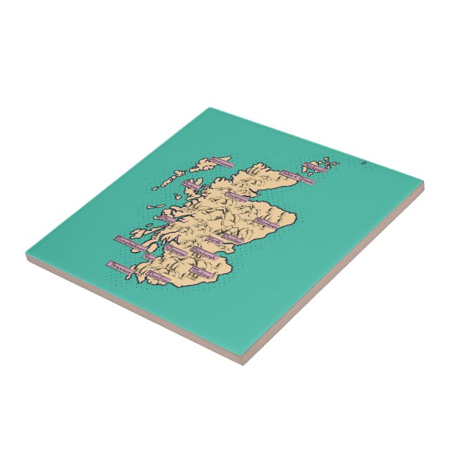 Illustrated Travel map of Scotland (Teal Version) Tile (Side)