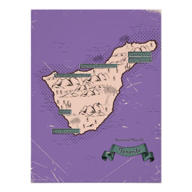Illustrated Travel map Of Tenerife Poster (Front)
