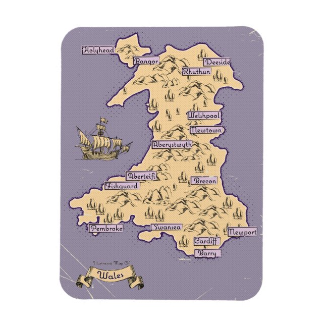 Illustrated Travel map of Wales Magnet (Vertical)