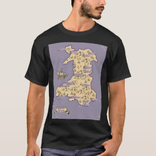 Illustrated Travel map of Wales T-Shirt