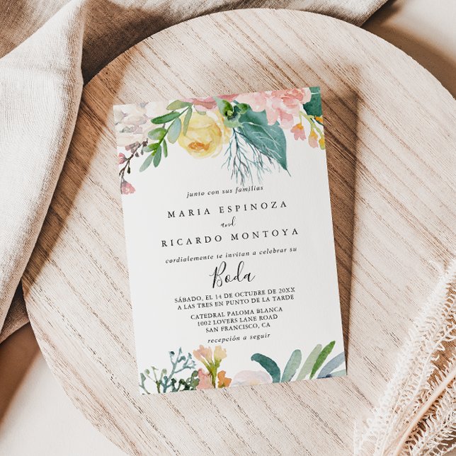 Illustrated Tropical Floral Spanish Wedding Invitation (Creator Uploaded)