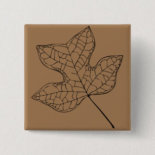 Illustrated Tulip Tree Leaf 2 Inch Square Button