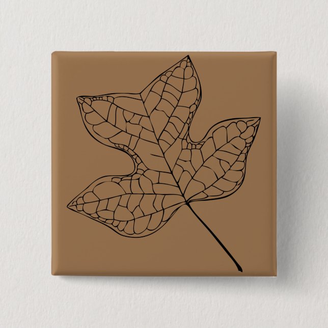 Illustrated Tulip Tree Leaf 2 Inch Square Button (Front)