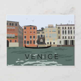 Illustrated Venice Gondola Postcard