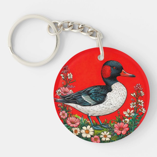 Illustrated vibrant duck keychain (Front)