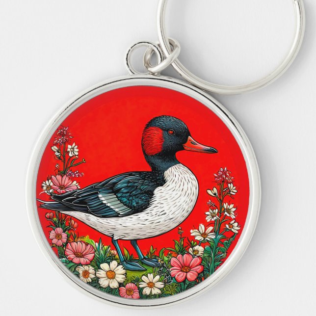 Illustrated vibrant duck keychain (Front)