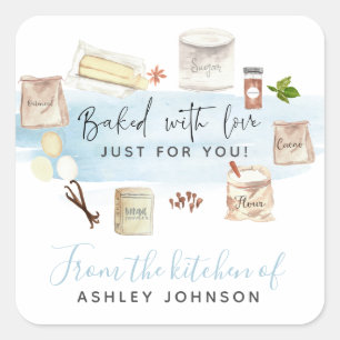 Illustrated Watercolor Baked with Love Square Sticker