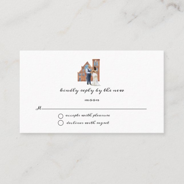 Illustrated Watercolor Black Couple Wedding RSVP Business Card (Front)