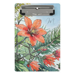 Illustrated Watercolor Botanical Orange Floral Mini Clipboard