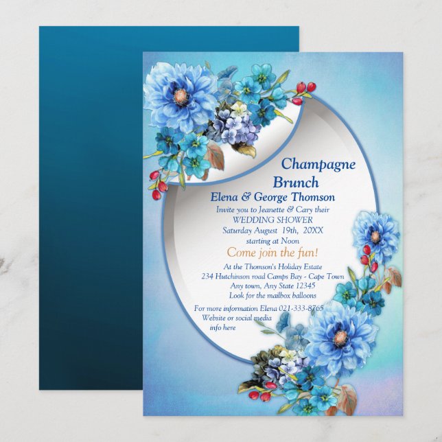 Illustrated  Watercolor  Moon flower Couple Shower Invitation (Front/Back)