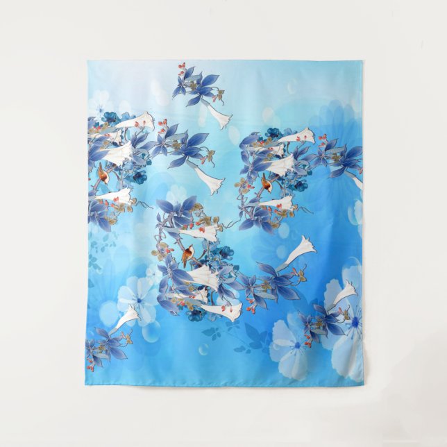 Illustrated  Watercolor Moon-flower Tapestry (Front)