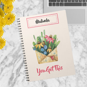 Illustrated Watercolor, You Got This, Spiral Notebook