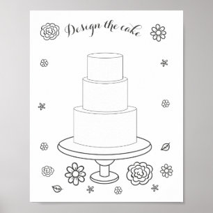 Illustrated Wedding Colouring Activity Cake Page Poster