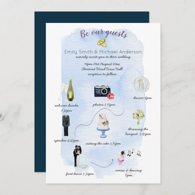 Illustrated Wedding Timeline Program Itinerary (Front/Back)