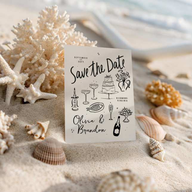 Illustrated Whimsical Hand-Drawn Wedding Save The Date (Creator Uploaded)