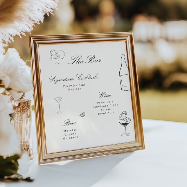 Illustrated Whimsical Wedding Bar Menu Poster (Creator Uploaded)