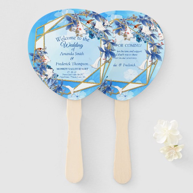 Illustrated  White Watercolor Moon flower Hand Fan (Front and Back)