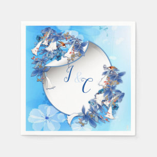 Illustrated  White Watercolor Moon flower Napkin
