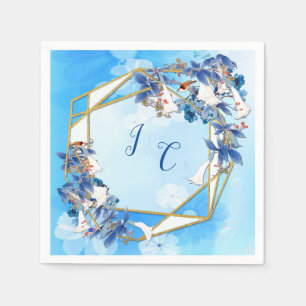 Illustrated White Watercolor Moon flower Napkin