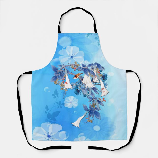 Illustrated  White Watercolor Moonflower  Apron (Front)