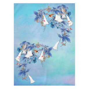 Illustrated  White Watercolor Moonflower Tablecloth