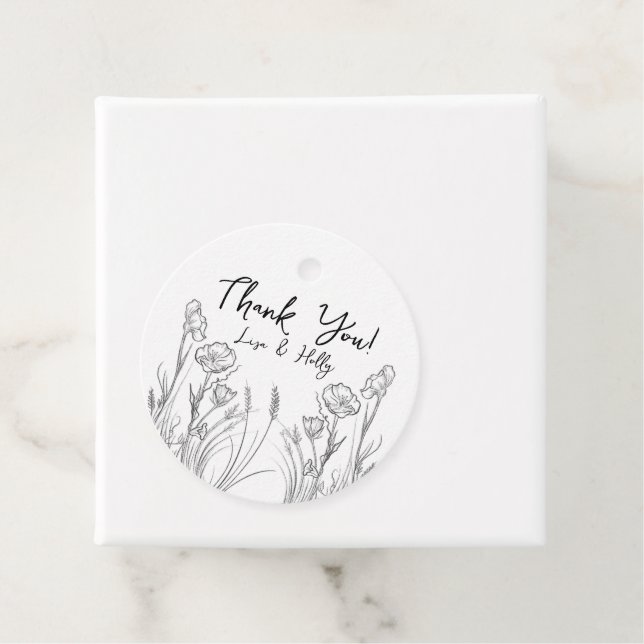 Illustrated Wildflowers Wedding Invitations Favour Tags (In Situ)