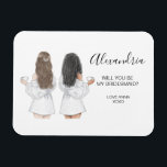 Illustrated Will you be my bridesmaid magnet<br><div class="desc">Simple and classic "Will you be my bridesmaid?" magnet featuring a bride & bridesmaid. Customize the name and role to your preference. Check out our collection for other hairstyles and dresses.</div>