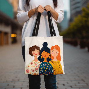 Illustrated Women Friends Art Trendy Graphic Tote Bag