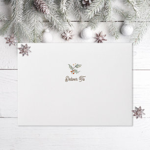 Illustrated Woodland Holly Christmas Holiday Card Envelope