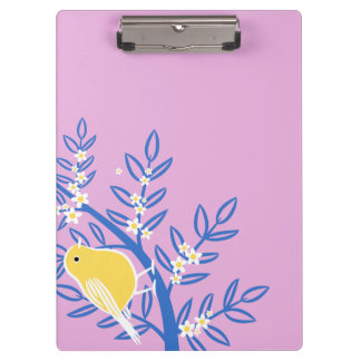 Illustrated Yellow Bird on a Pink Background Clipboard
