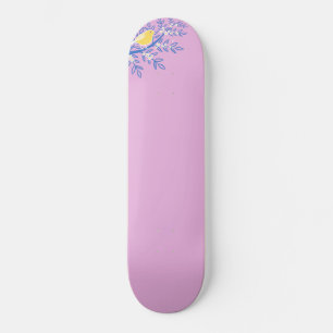 Illustrated Yellow Bird on a Pink Background Skateboard
