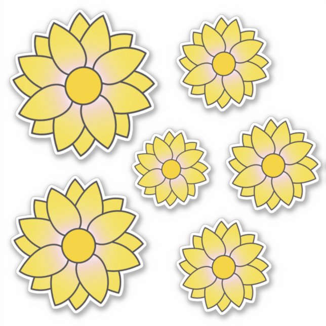 Illustrated Yellow Flower Multiple Sizes Sticker (Front)