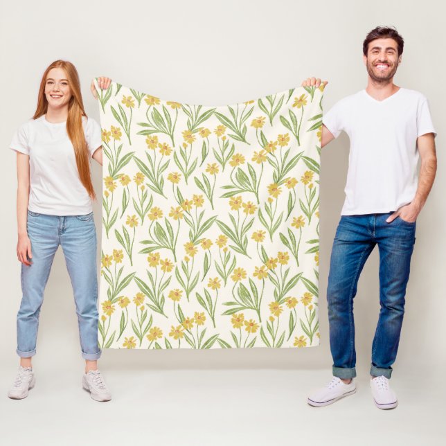 Illustrated Yellow Wild Cone Flower Pattern Fleece Blanket (In Situ)