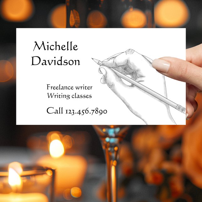 Illustrateur de l'auteur ou Carte de visite de cal (Minimalist style business card showing a drawing of a writing or drawing hand -writer - illustrator)