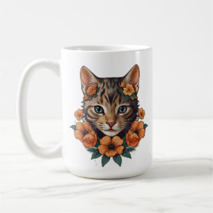 illustration a print of cute kitten head flowers coffee mug
