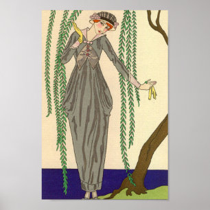 Illustration Art Déco Gris Taffeta Gown