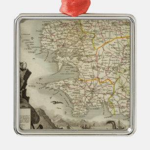Illustration Atlas Maps Metal Ornament