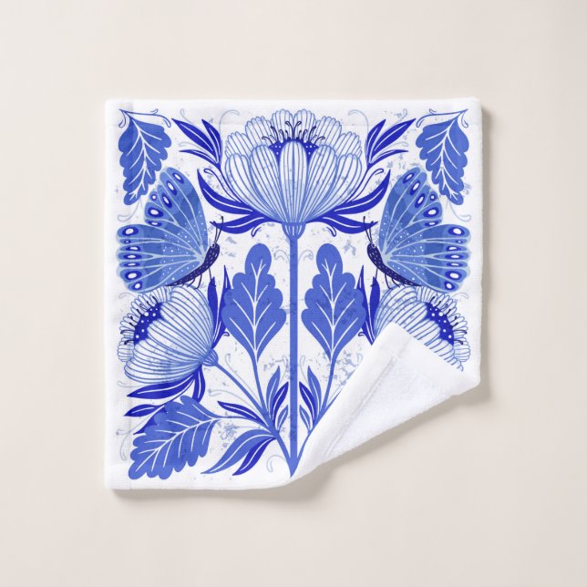 illustration avec des papillons et des fleurs isol (Gant de toilette)