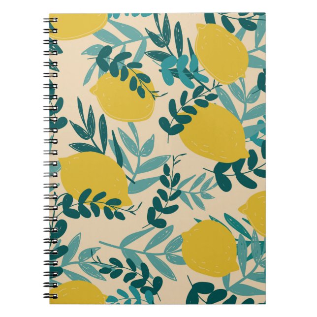 illustration. background lemons and leaves notebook (Front)