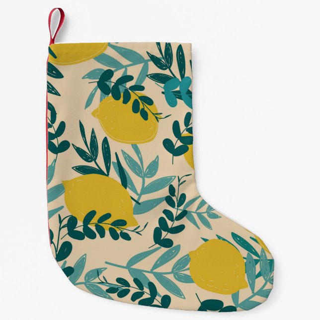 illustration. background lemons and leaves small christmas stocking (Front)